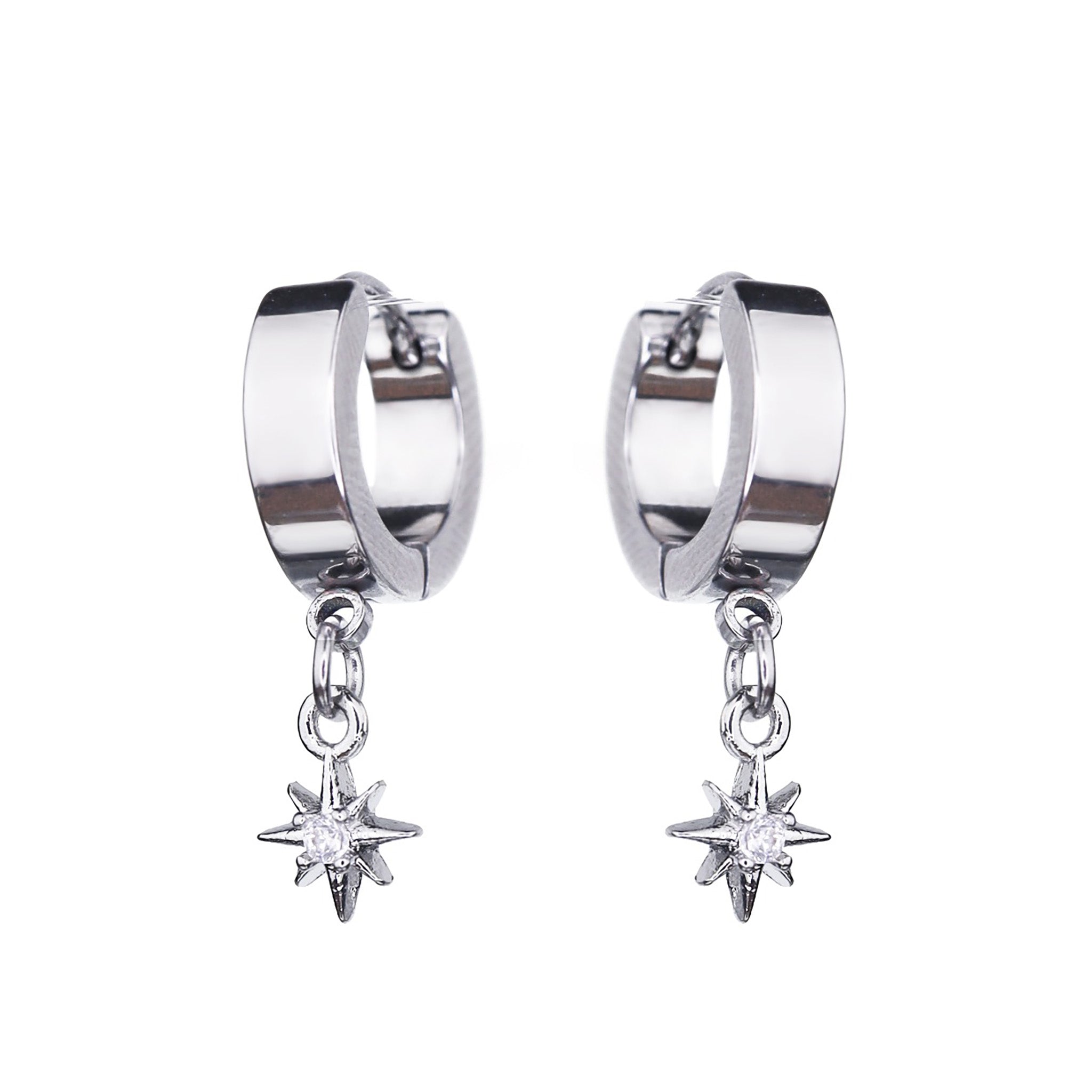 CZ Octagram Stainless Steel Earrings