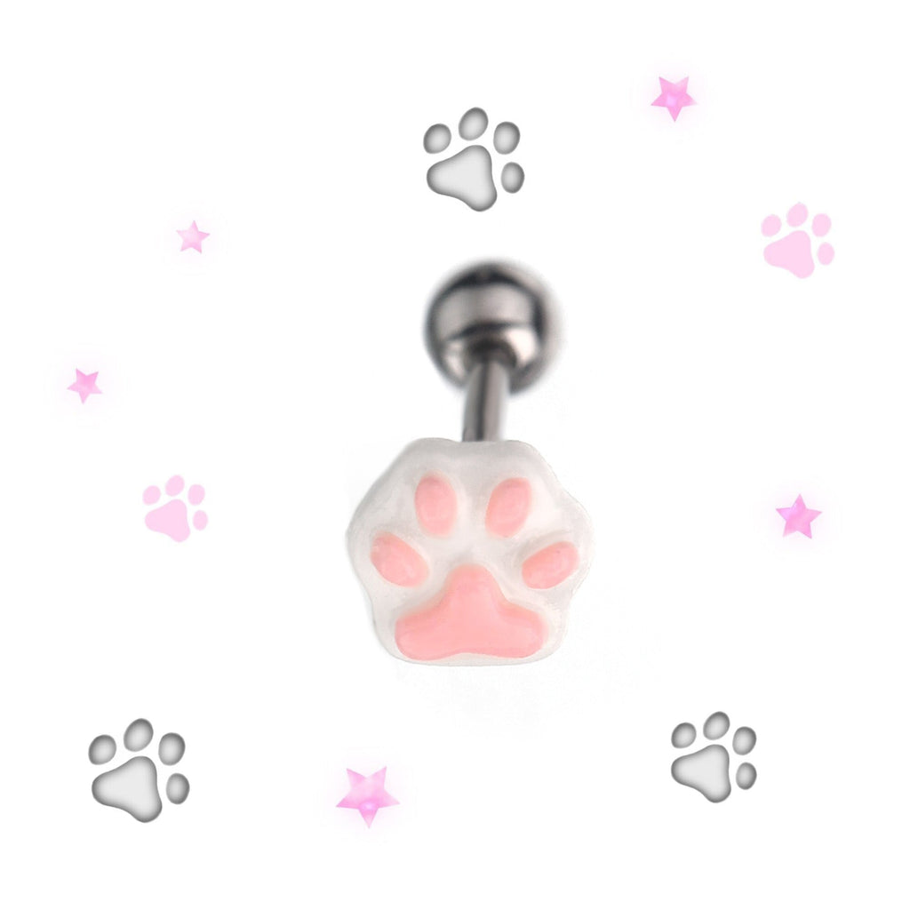 Resin Pink & Black Paw Print tongue stud