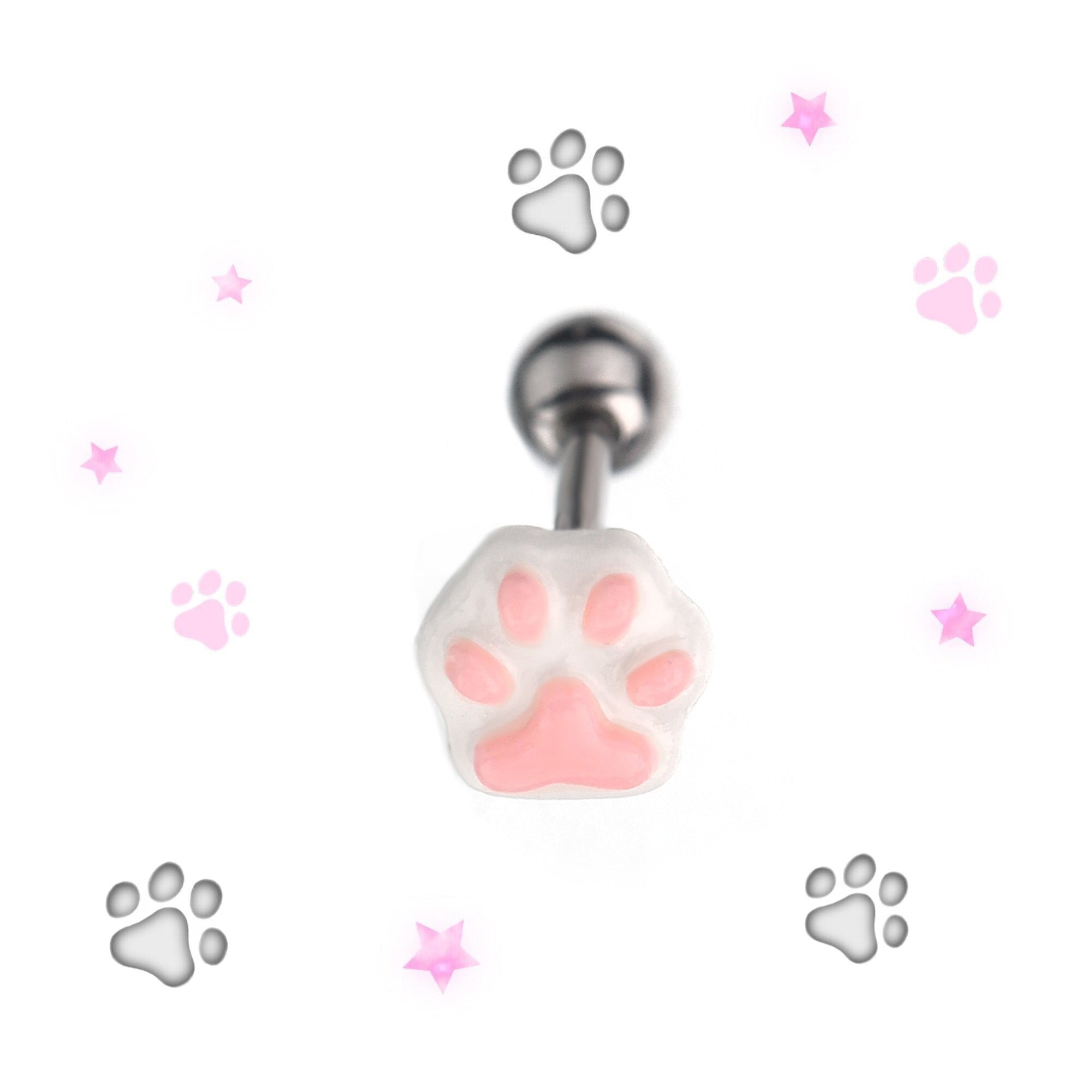 Resin Pink & Black Paw Print tongue stud