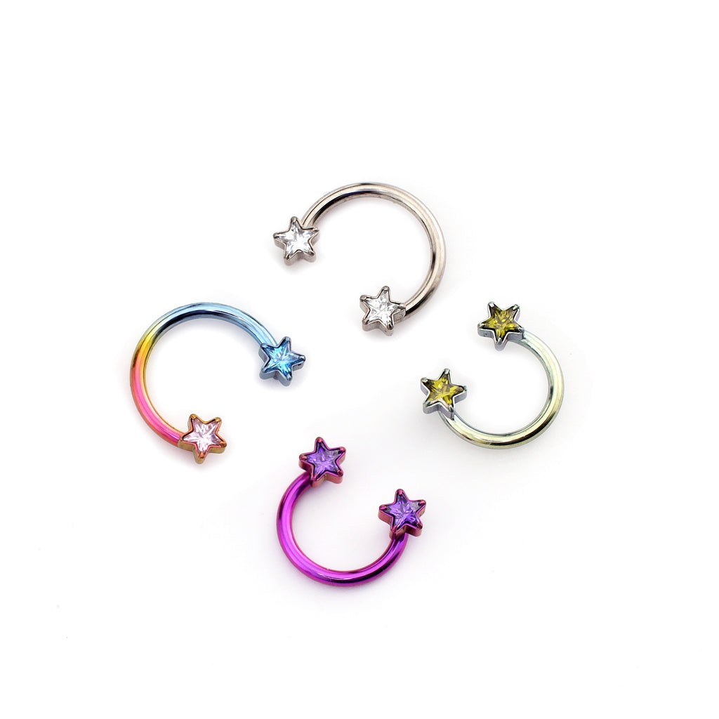 Star Shaped CZ Titanium Horseshoe Ring