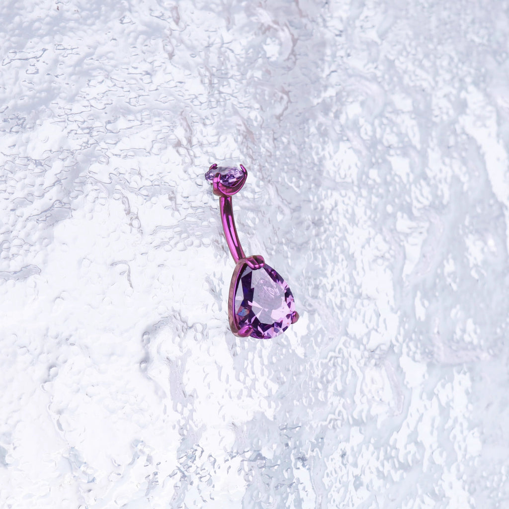 Teardrop CZ Internally Threaded Titanium Belly Ring