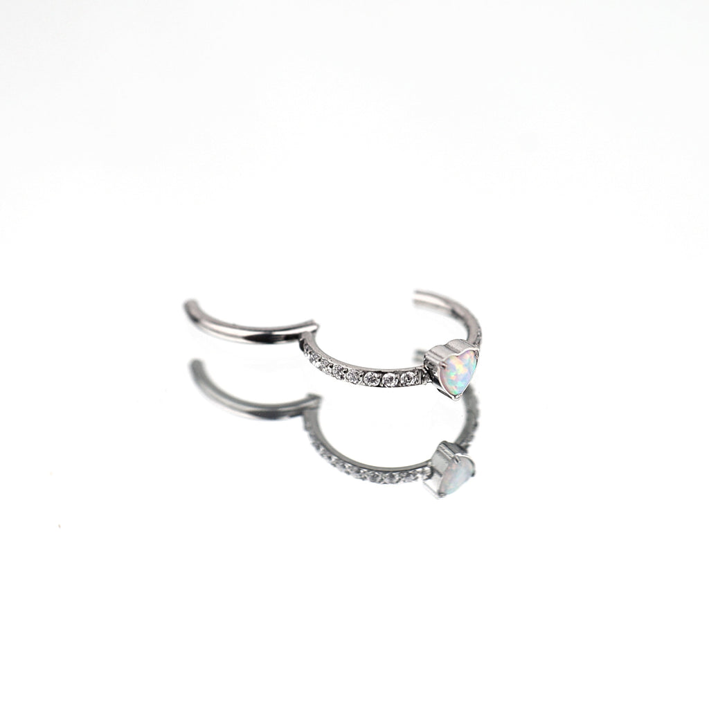 Heart Opal Titanium Clicker Hoop
