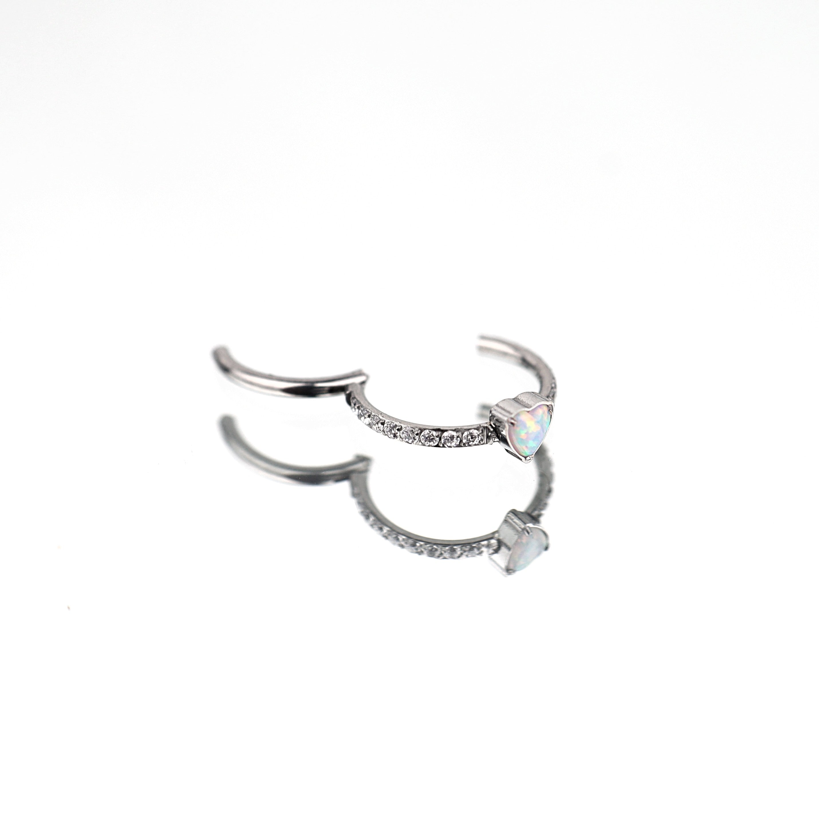 Heart Opal Titanium Clicker Hoop
