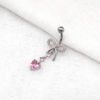 Heart-shaped CZ bow tie Dangle Belly Ring