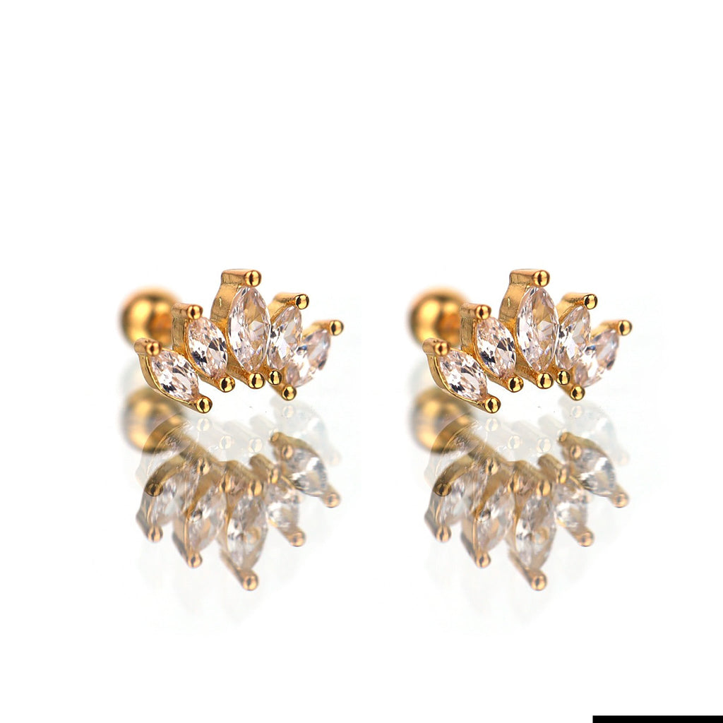 Diamond-Cut CZ Fan Stainless Steel Ear Studs