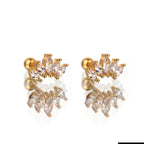Diamond-Cut CZ Fan Stainless Steel Ear Studs