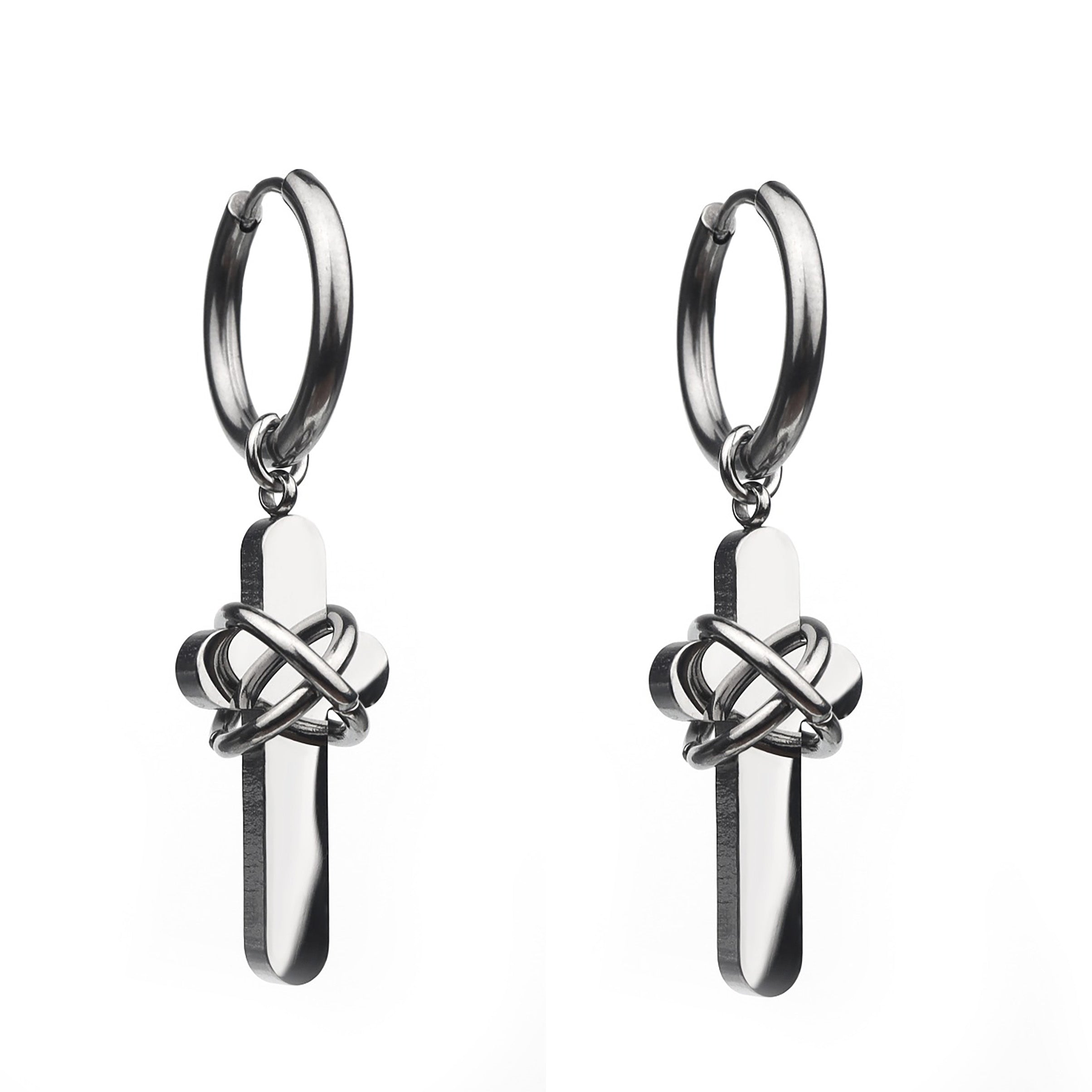 Bondage Cross Pendant Stainless Steel Earrings