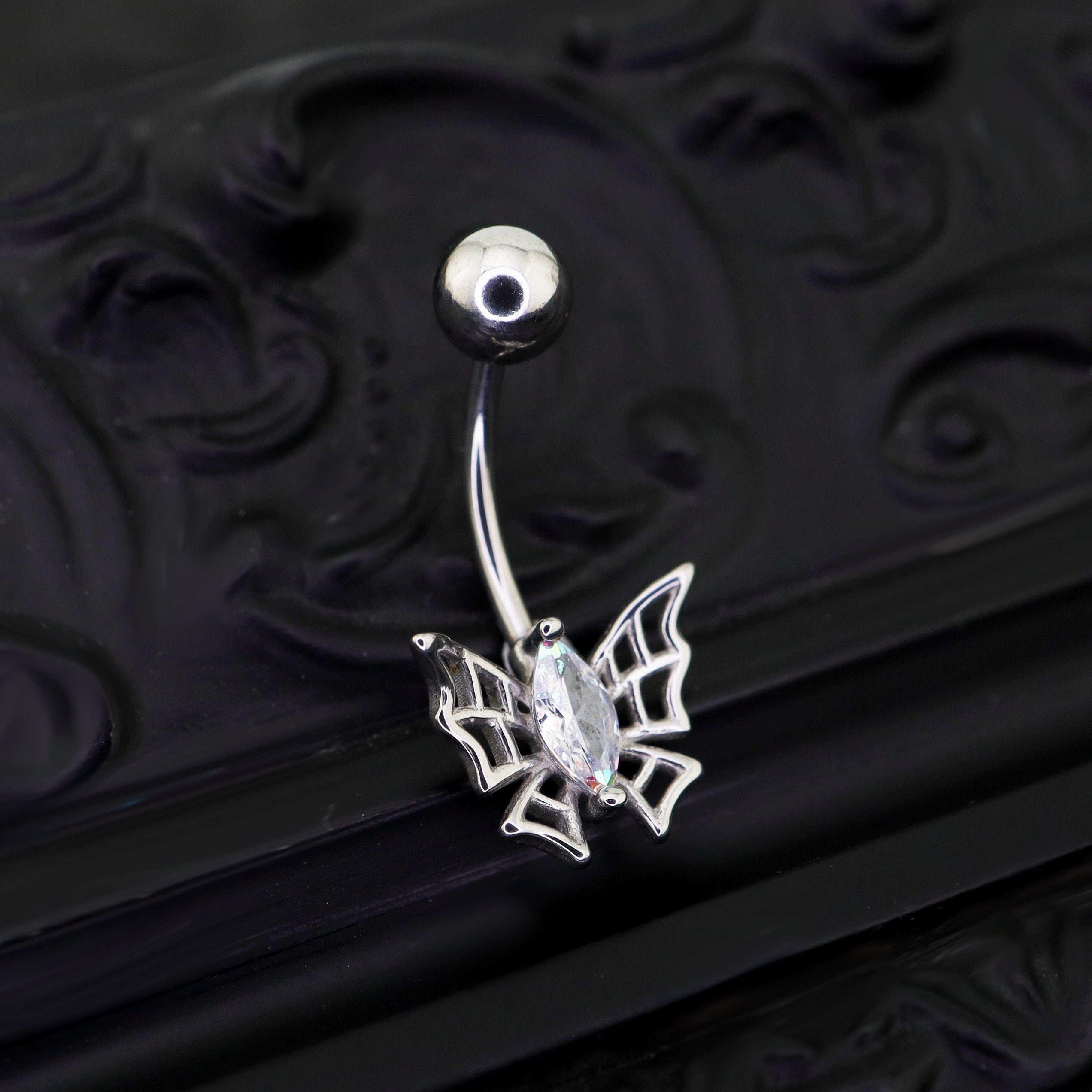 Spider Web CZ Stainless Steel  Belly Ring