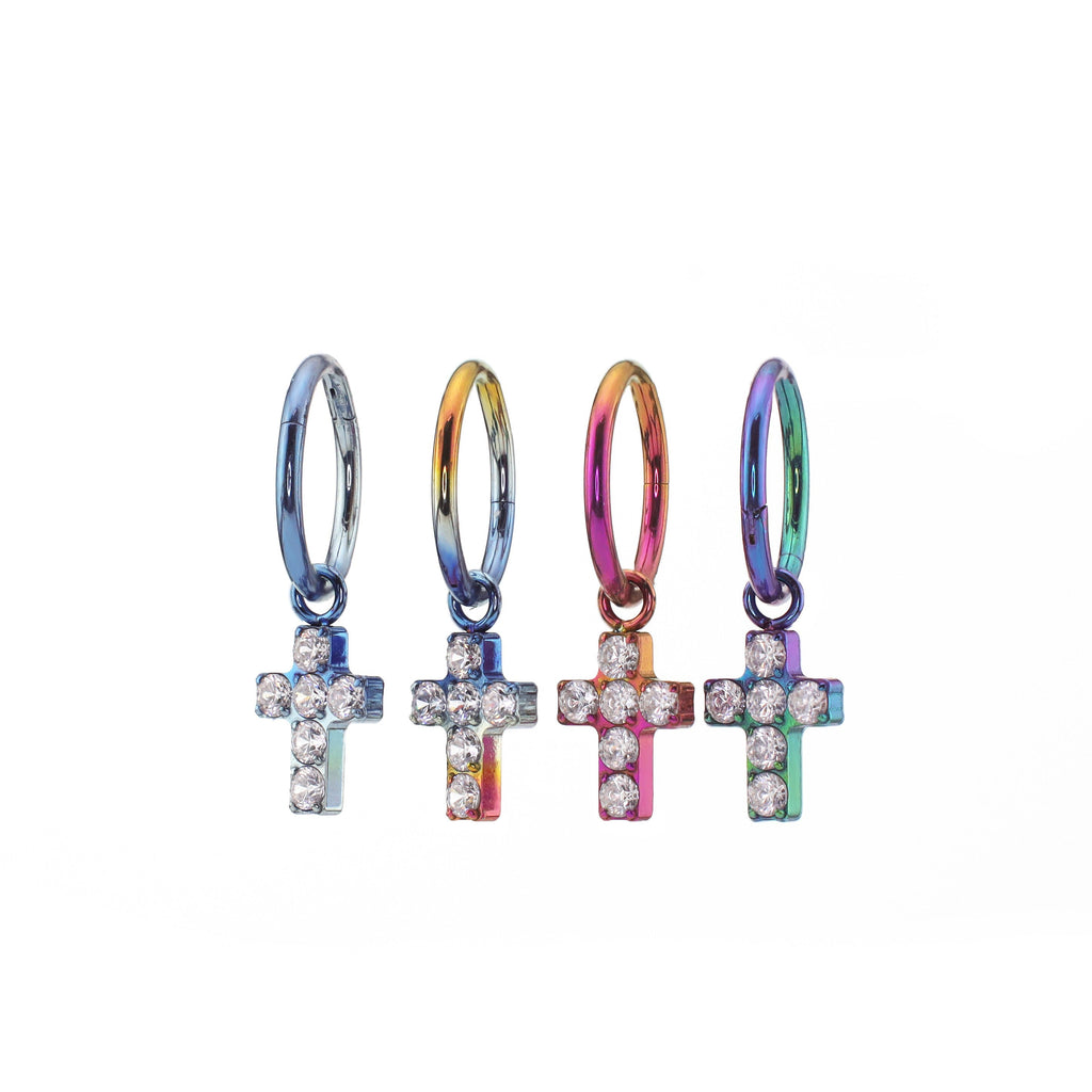 CZ Cross Pendant Titanium Segment Hoop
