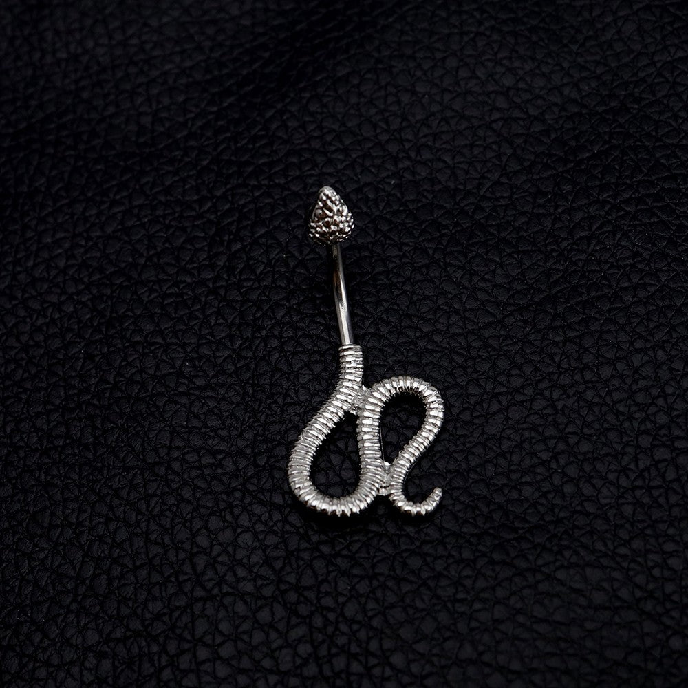 Engraved snake stainless steel belly stud