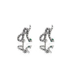 3D Green Eye Coiled Snake CZ Stainless Steel Ear Studs