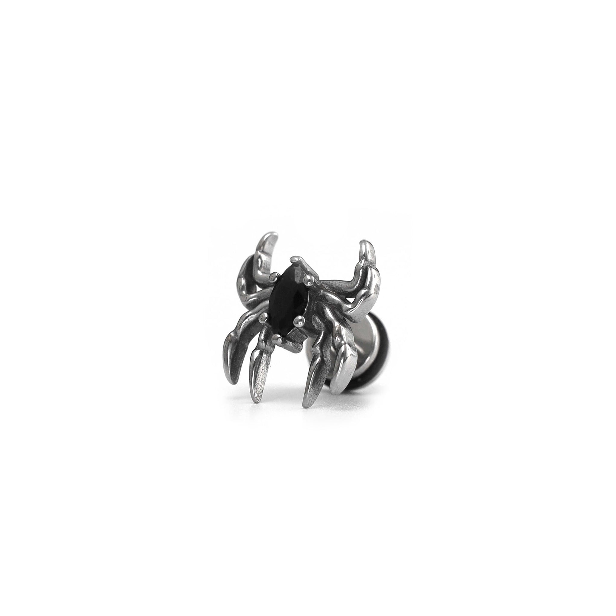 3D Black CZ Spider Stainless Steel Ear Studs