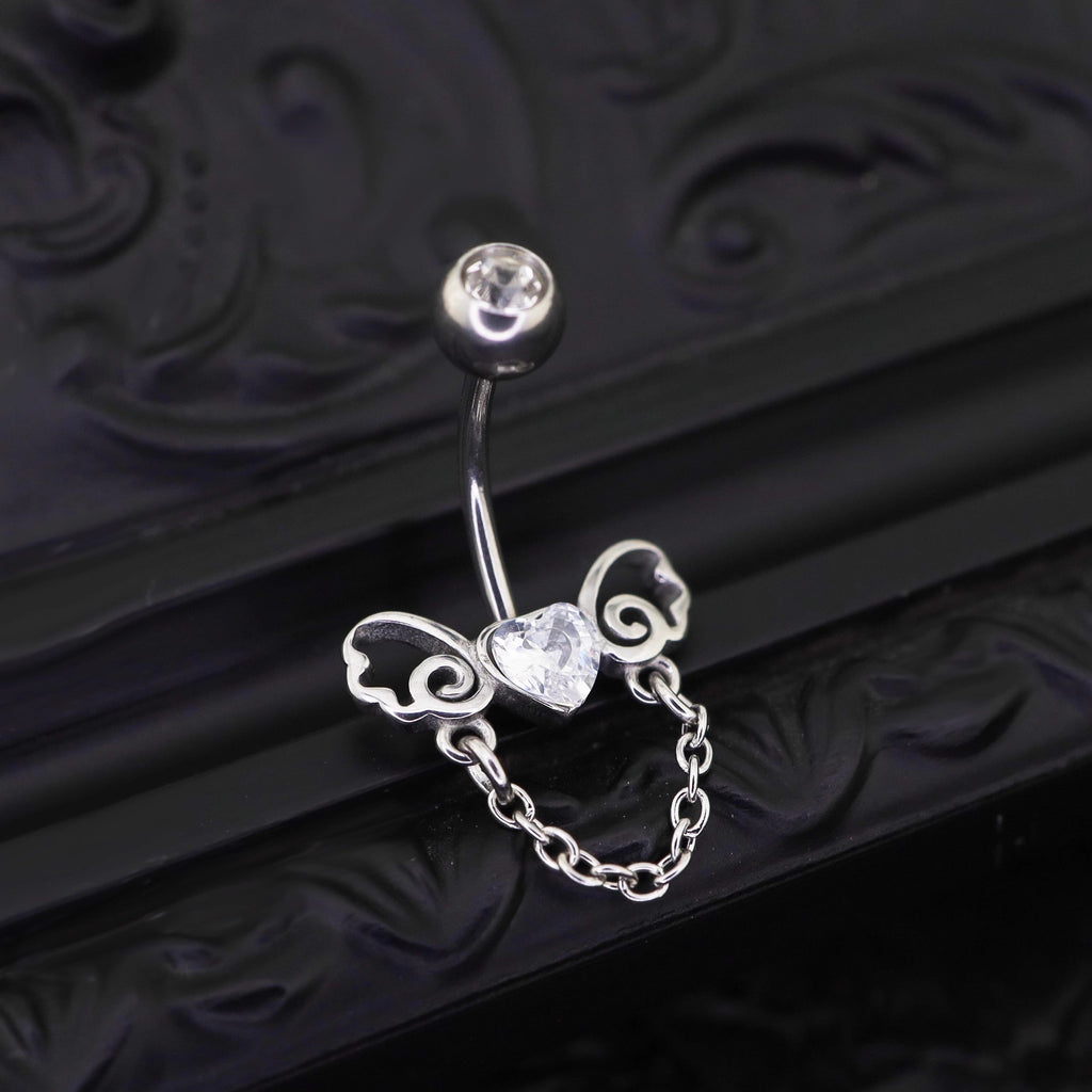 Heart-shaped CZ bow tie Dangle Belly Ring