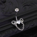 Heart-shaped CZ bow tie Dangle Belly Ring