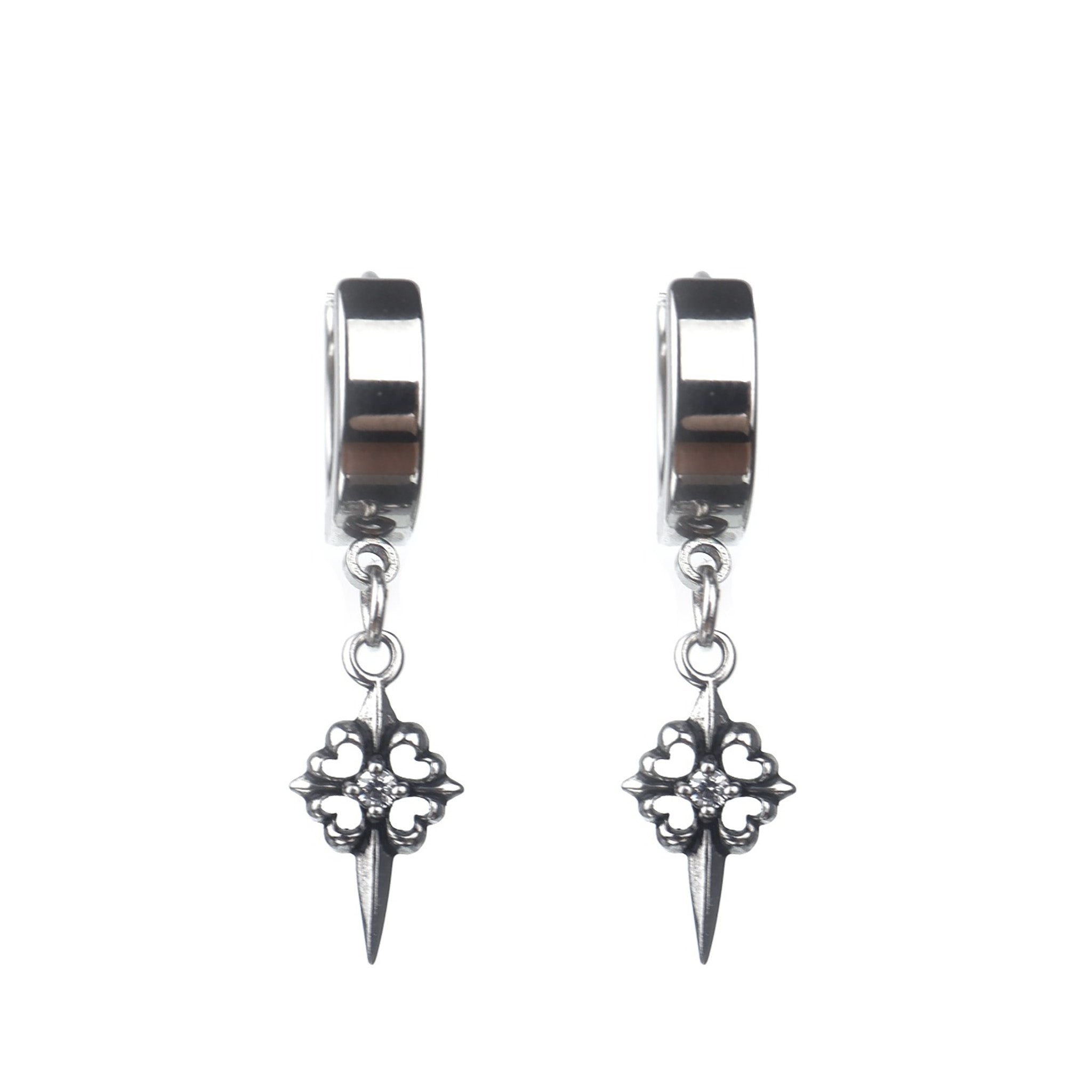 Gothic CZ Cross Stainless Steel Earrings