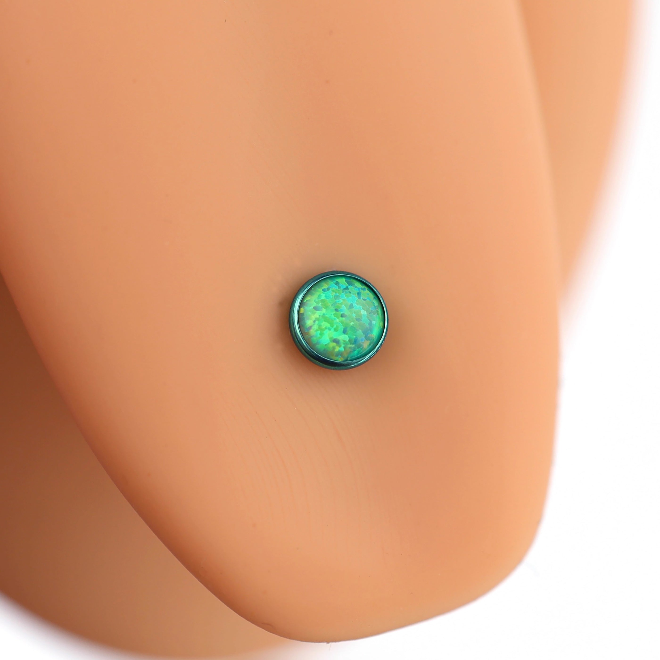 Flat opal Titanium Internally Threaded tongue stud