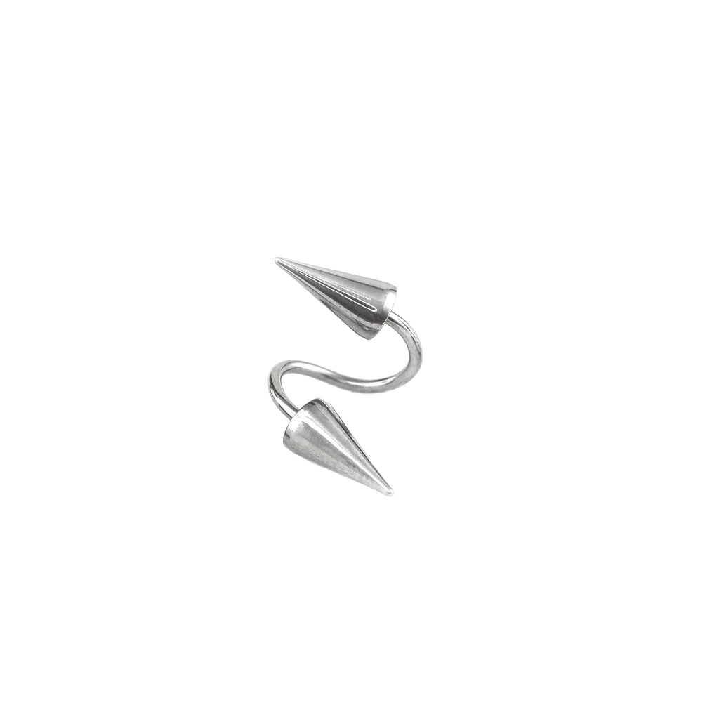 S-Shaped Large Spike Externally Threaded Stainless Steel Lip Ring