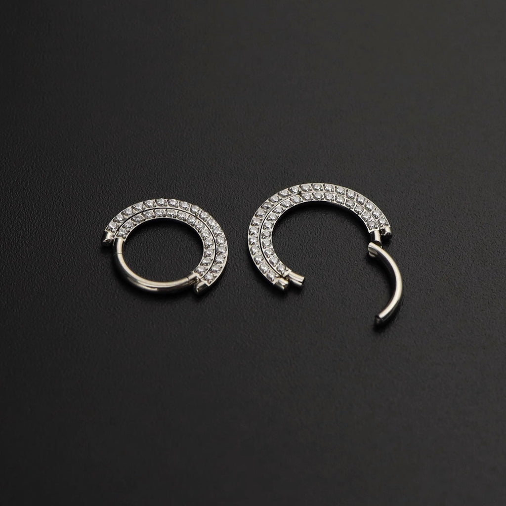 Half Circle Double CZ Titanium Segment Ring
