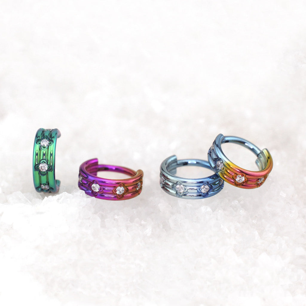 16G Three Row Triple Segment CZ Titanium Ring