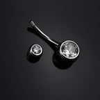 Double Gem CZ S925 Sterling Silver Belly Ring
