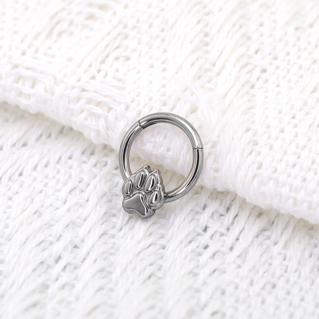 Cute Cat Paw Titanium Segment Hoop