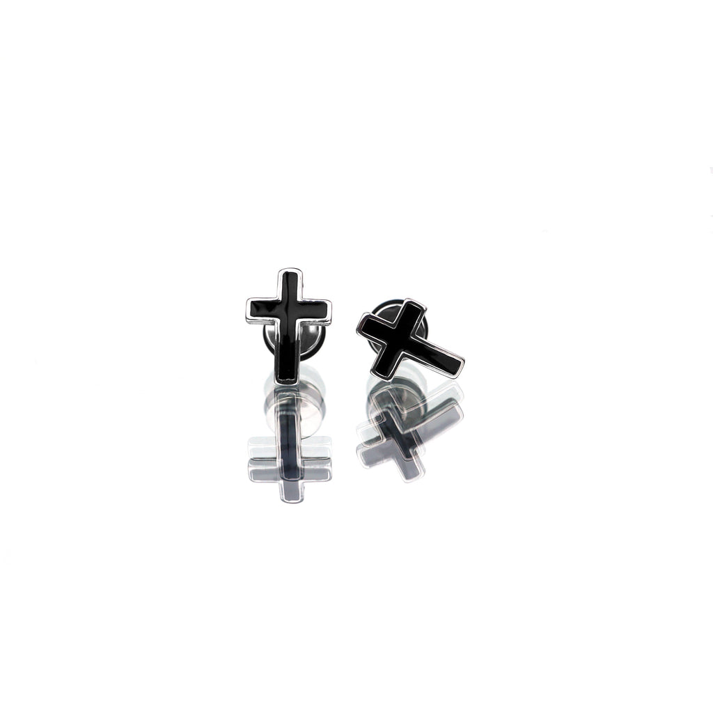 Curved Drip Cross Stainless Steel Ear Stud