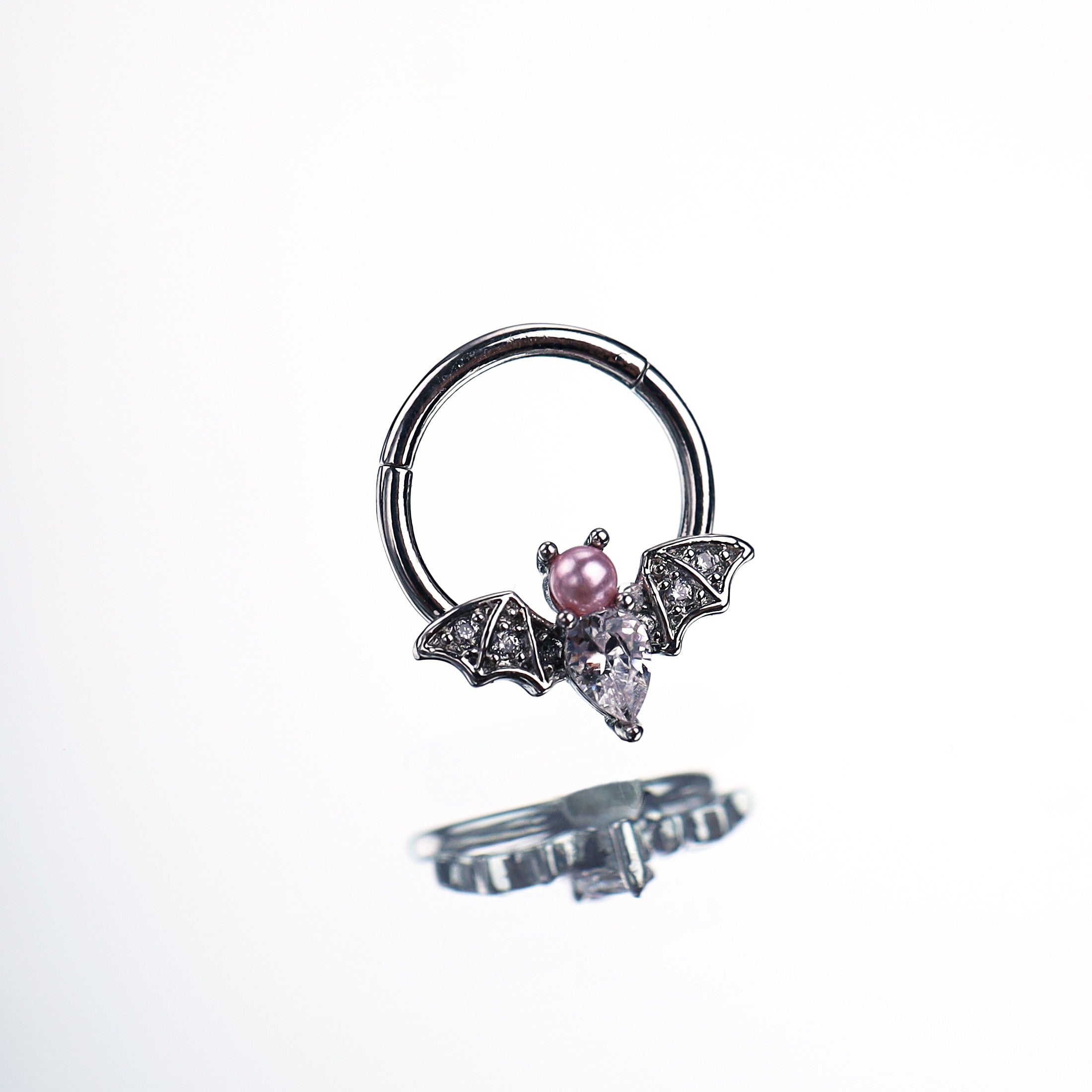 Pearl Bat stainless steel Clicker Ring