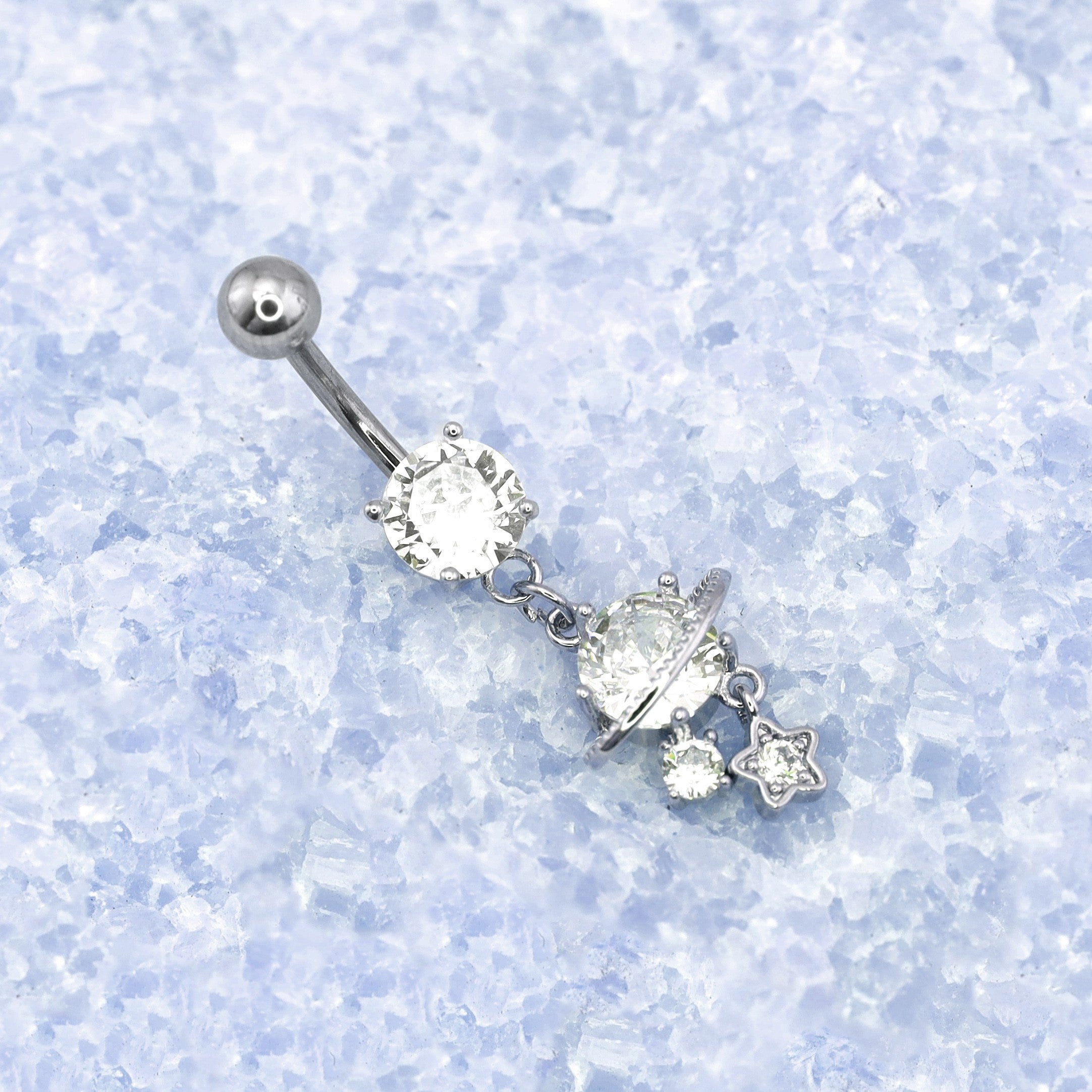 Saturn CZ Pendant Belly Ring