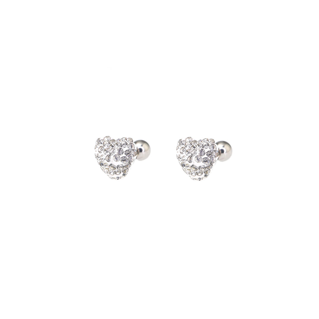 Pink & White Full CZ Heart Resin Stainless Steel Ear Studs