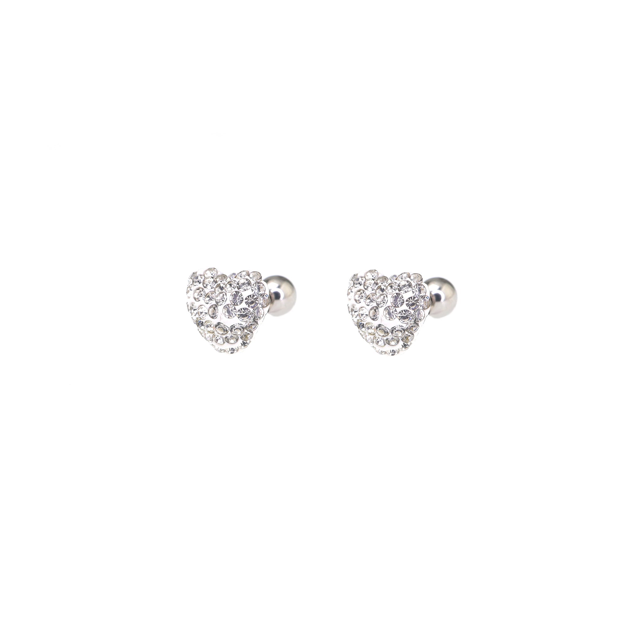 Pink & White Full CZ Heart Resin Stainless Steel Ear Studs