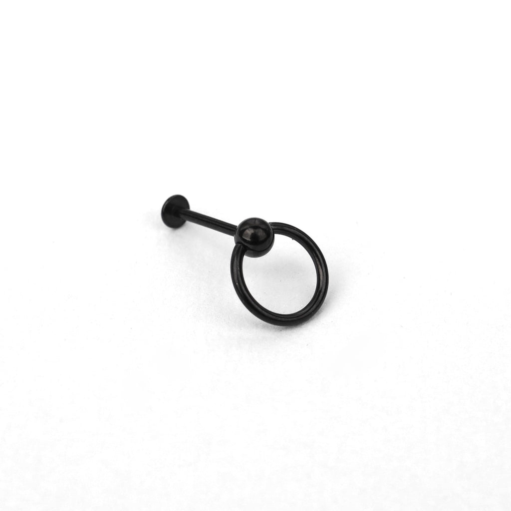 Black & White Ring Externally Threaded Stainless Steel Lip Ring