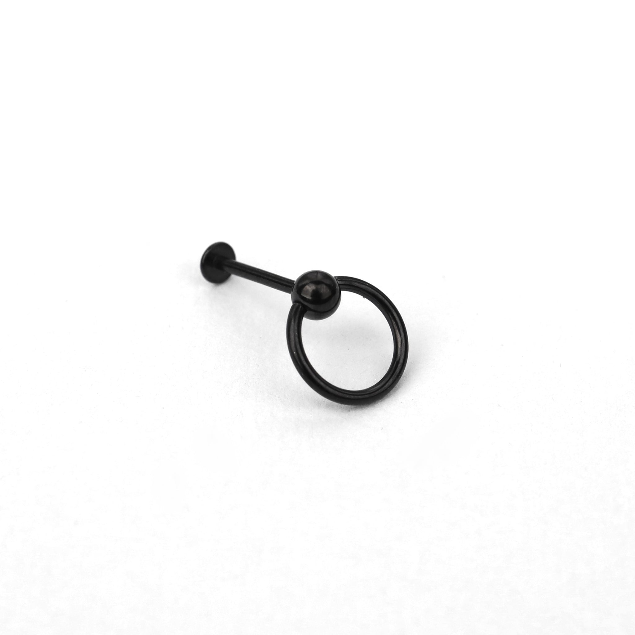 Black & White Ring Externally Threaded Stainless Steel Lip Ring