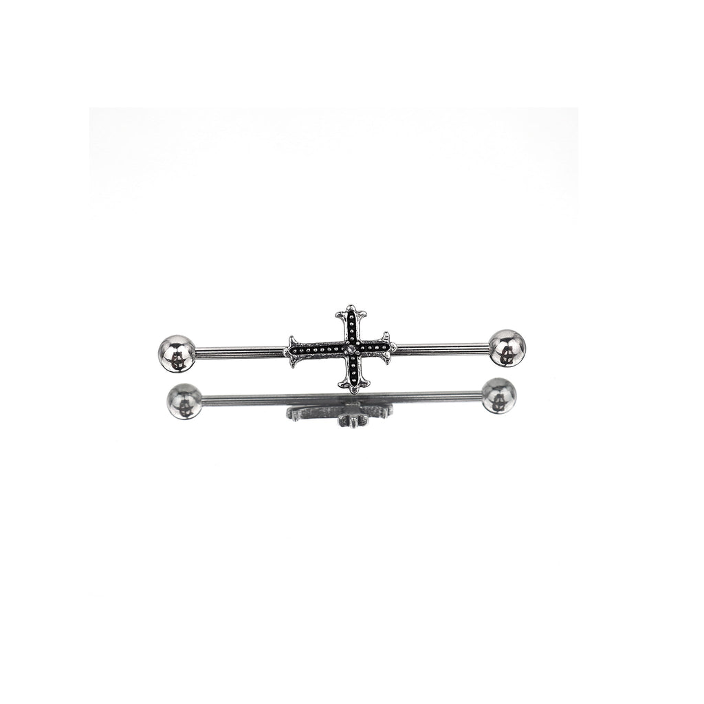 Crystal Cross Stainless Steel Industrial Barbell