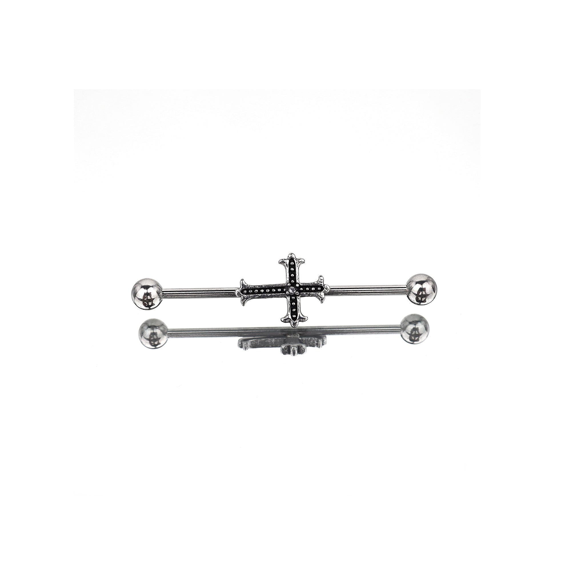 Crystal Cross Stainless Steel Industrial Barbell