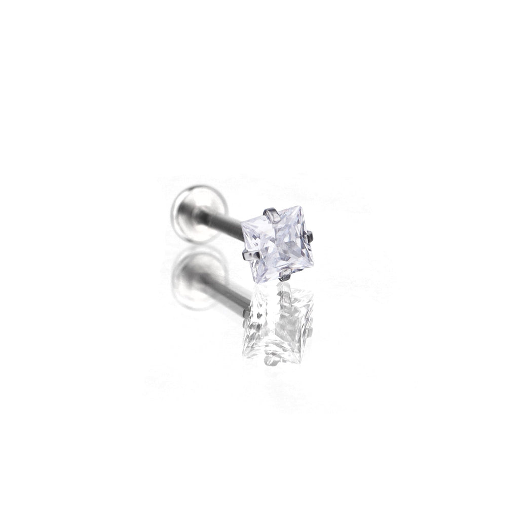 Square CZ Internally Threaded Stainless Steel Lip Ring