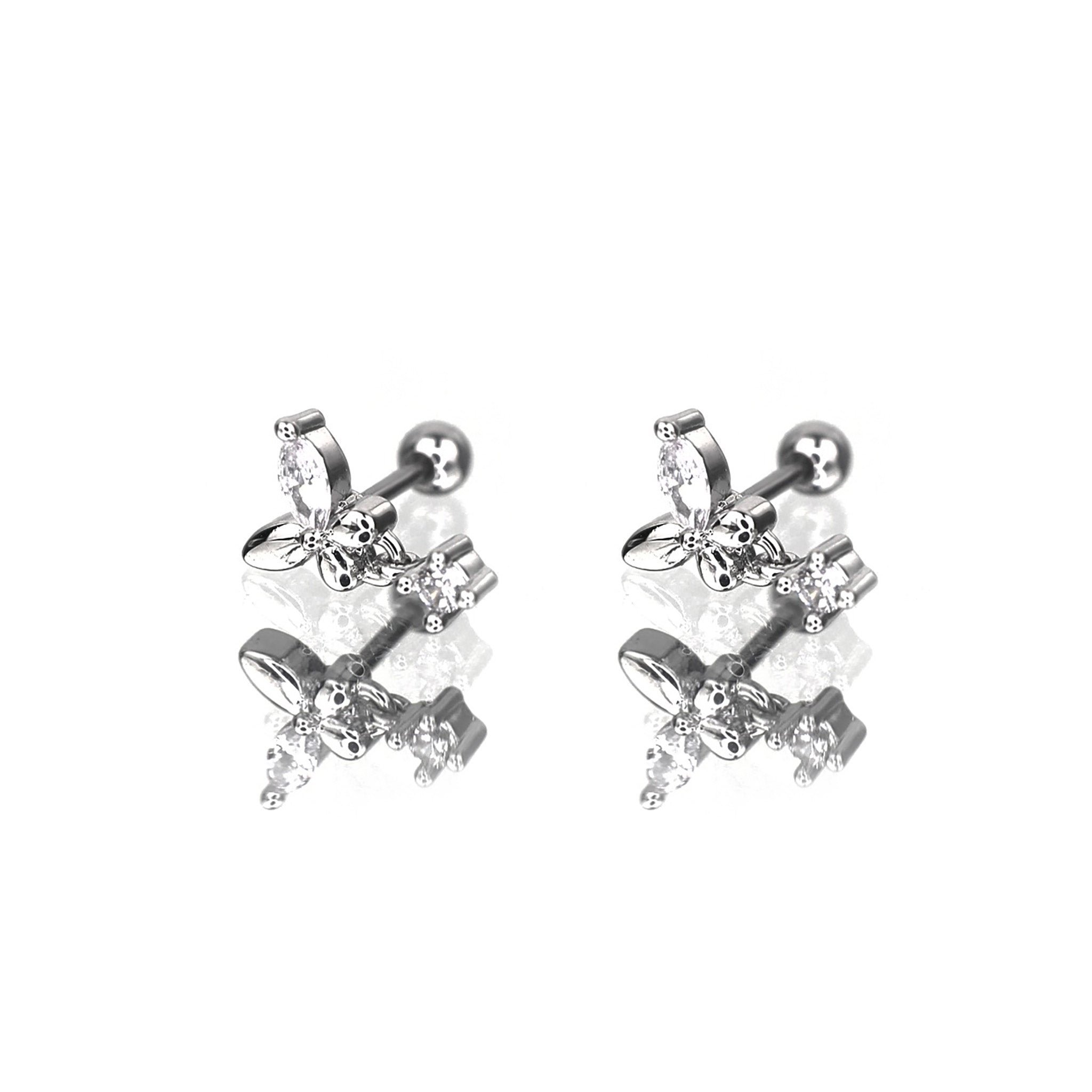 CZ Butterfly Dangle Stainless Steel Ear Studs