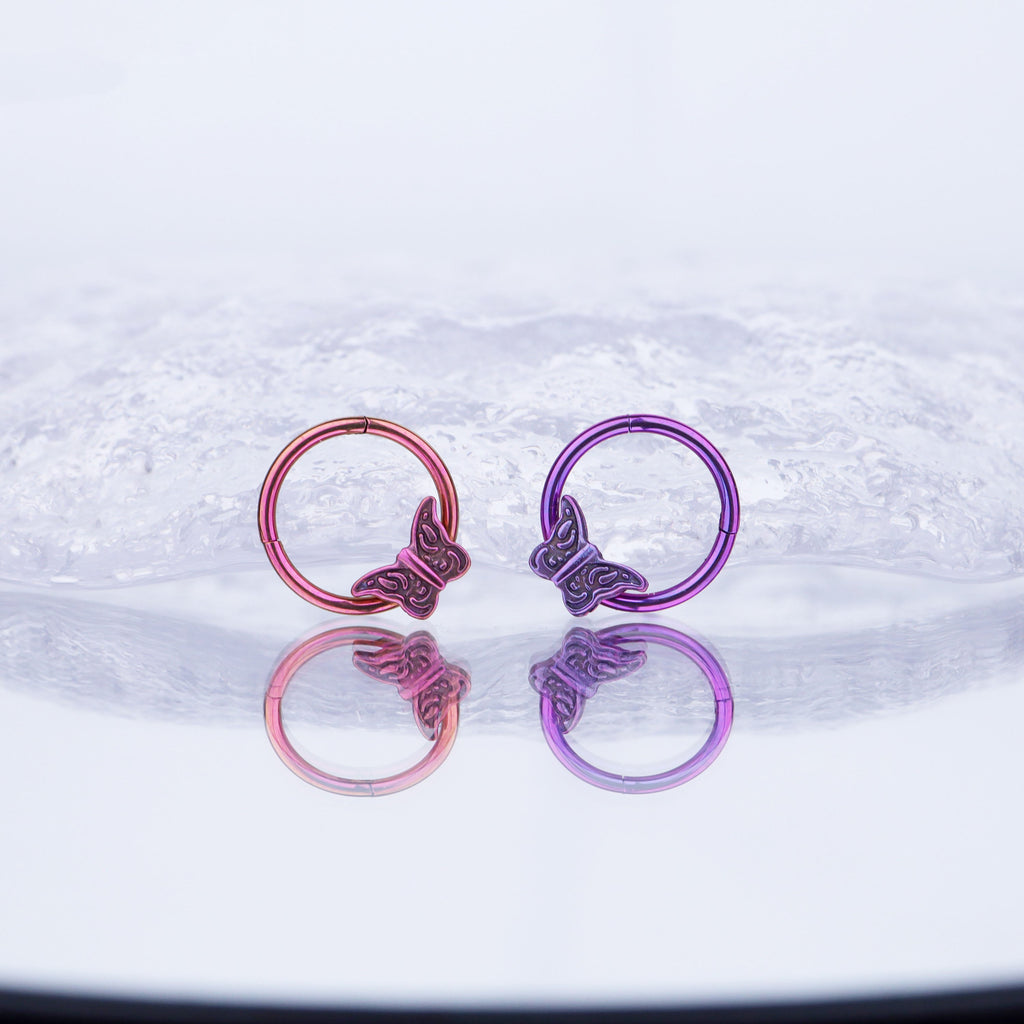 16G Engraved Butterfly Titanium Segment Hoop