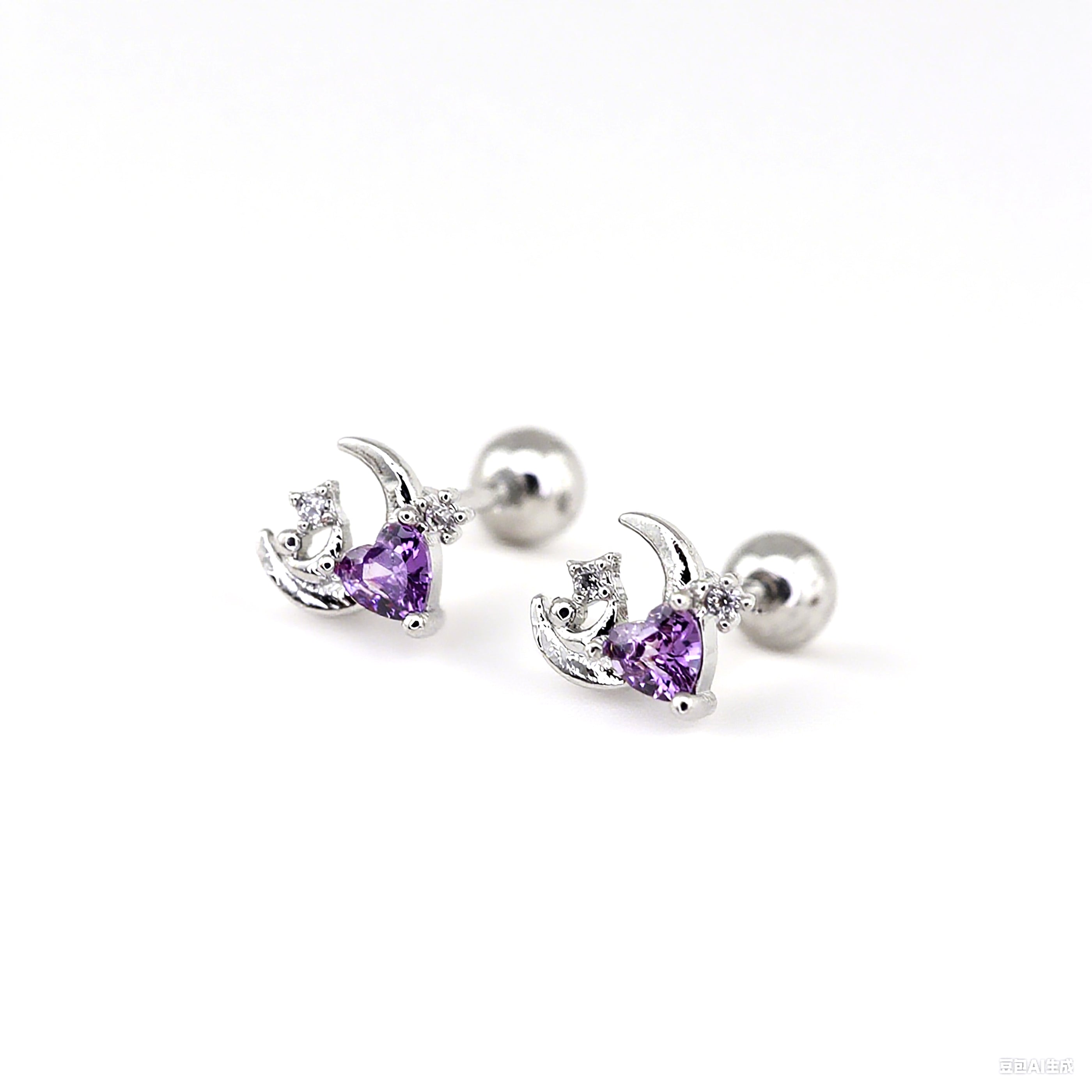 PAIR OF 20G Thin Star Moon Heart CZ Ear Studs