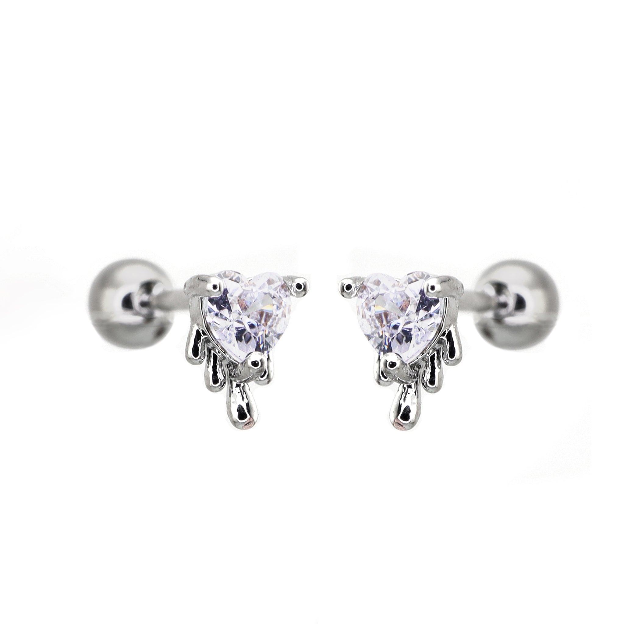 20G Fluid Art Heart CZ Ear Studs