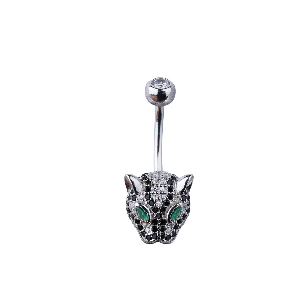 Leopard Head CZ S925 Sterling Silver Belly Ring