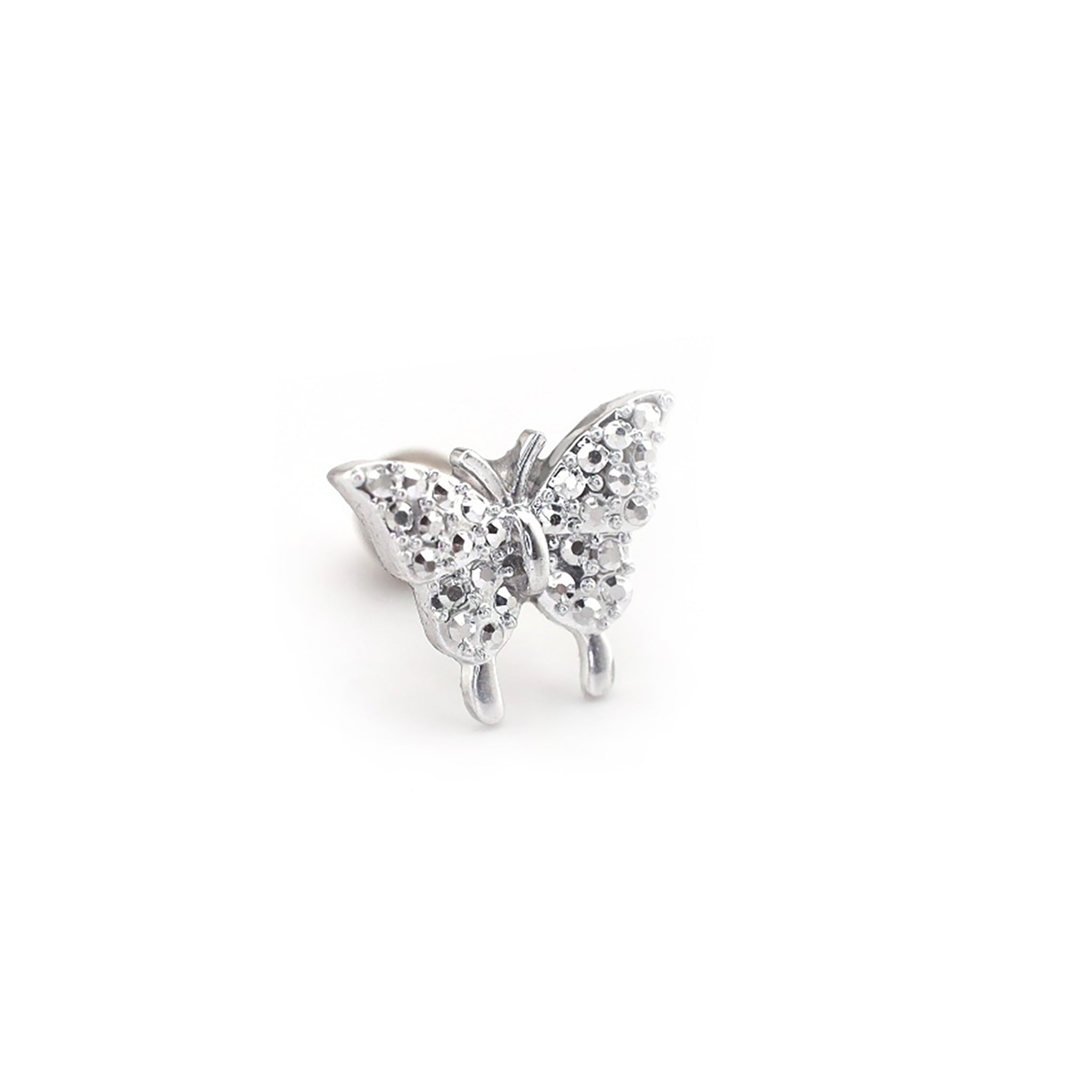 Thin Needle Micro-Pave Butterfly Stainless Steel Ear Studs