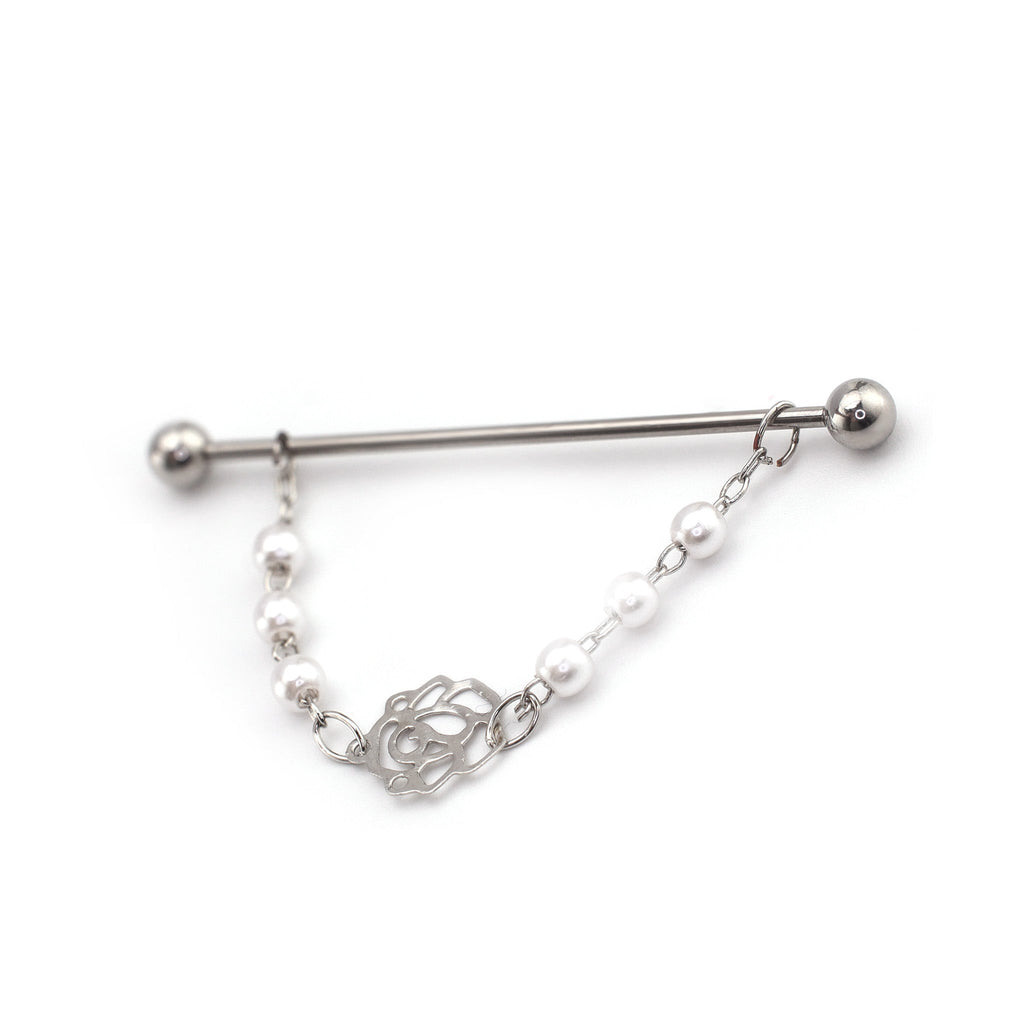 Openwork Heart & Rose Faux Pearl Ear Chain