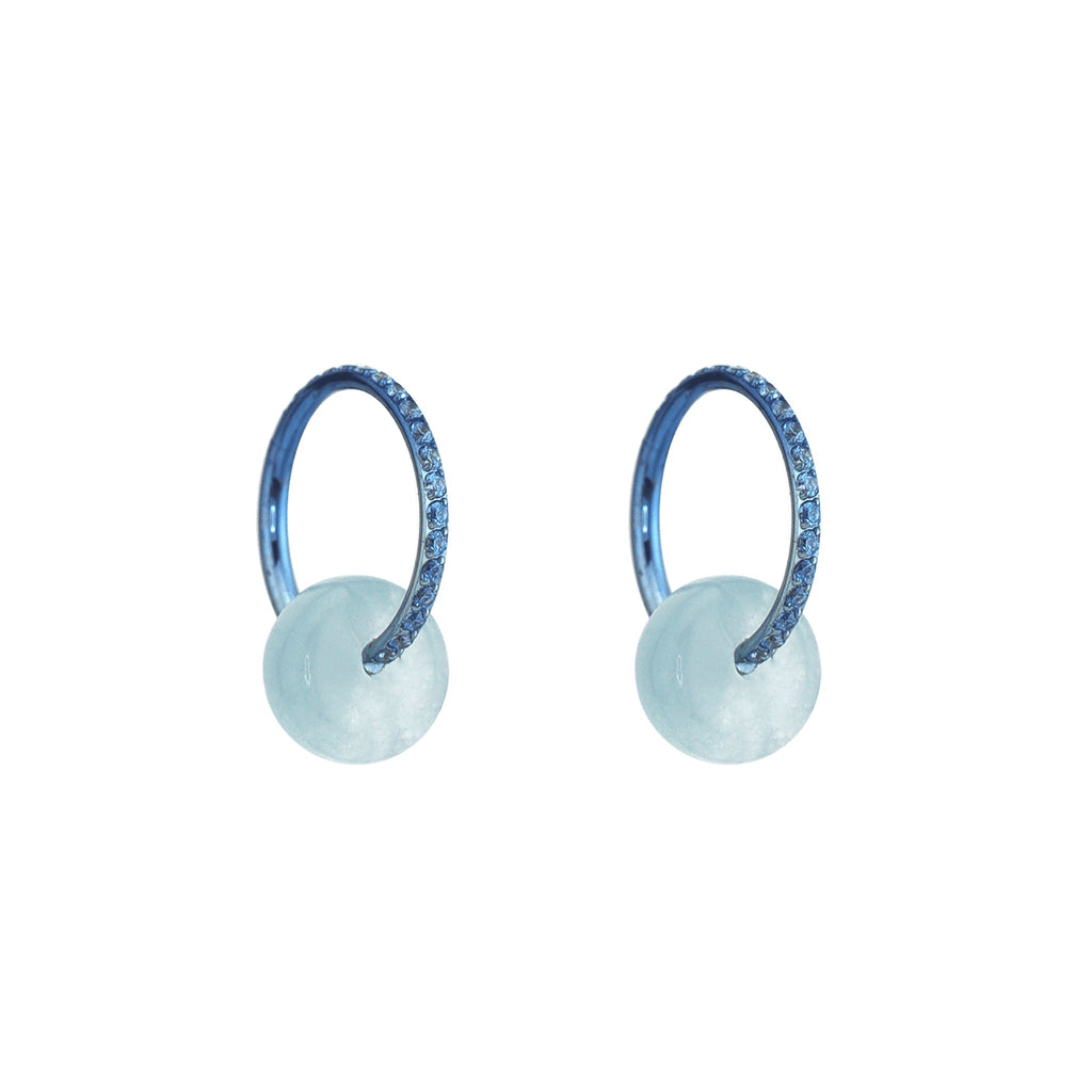 Side-Set CZ & Simulated Jade Dangle Titanium Earrings