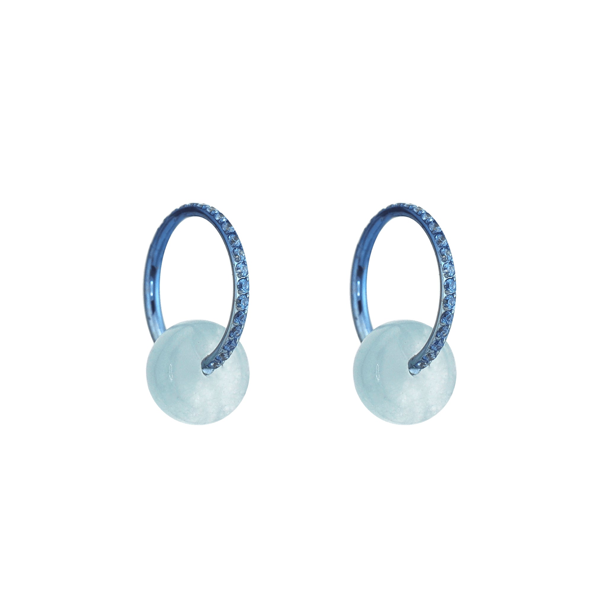 Side-Set CZ & Simulated Jade Dangle Titanium Earrings