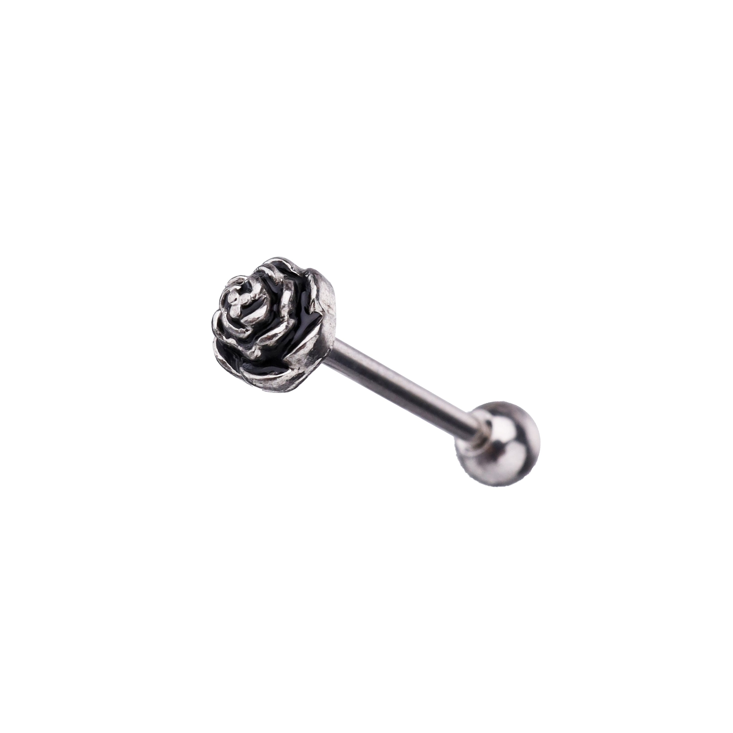 3D Rose Sterling Silver Tongue Stud
