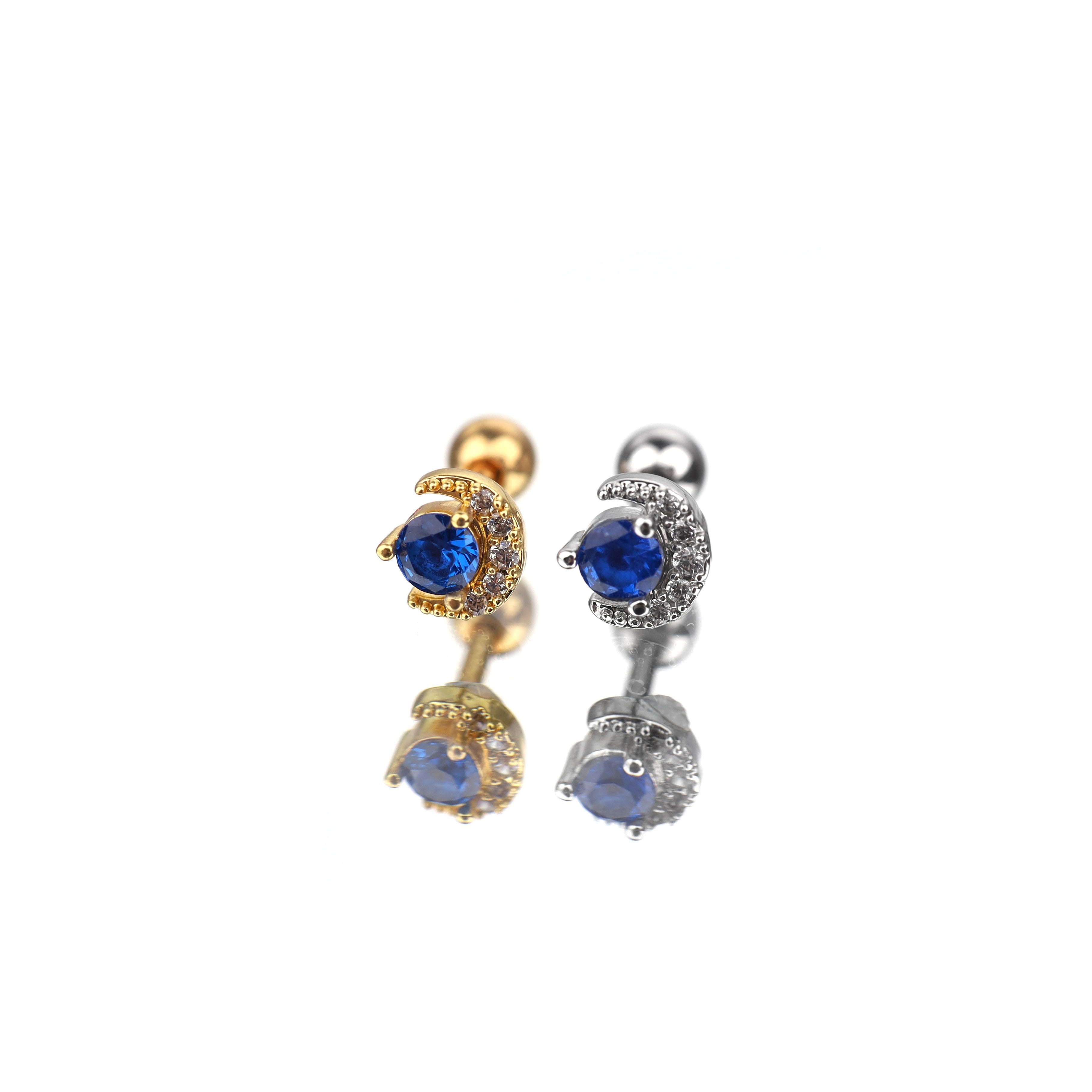 Gold & Silver Plated Blue CZ Moon Ear