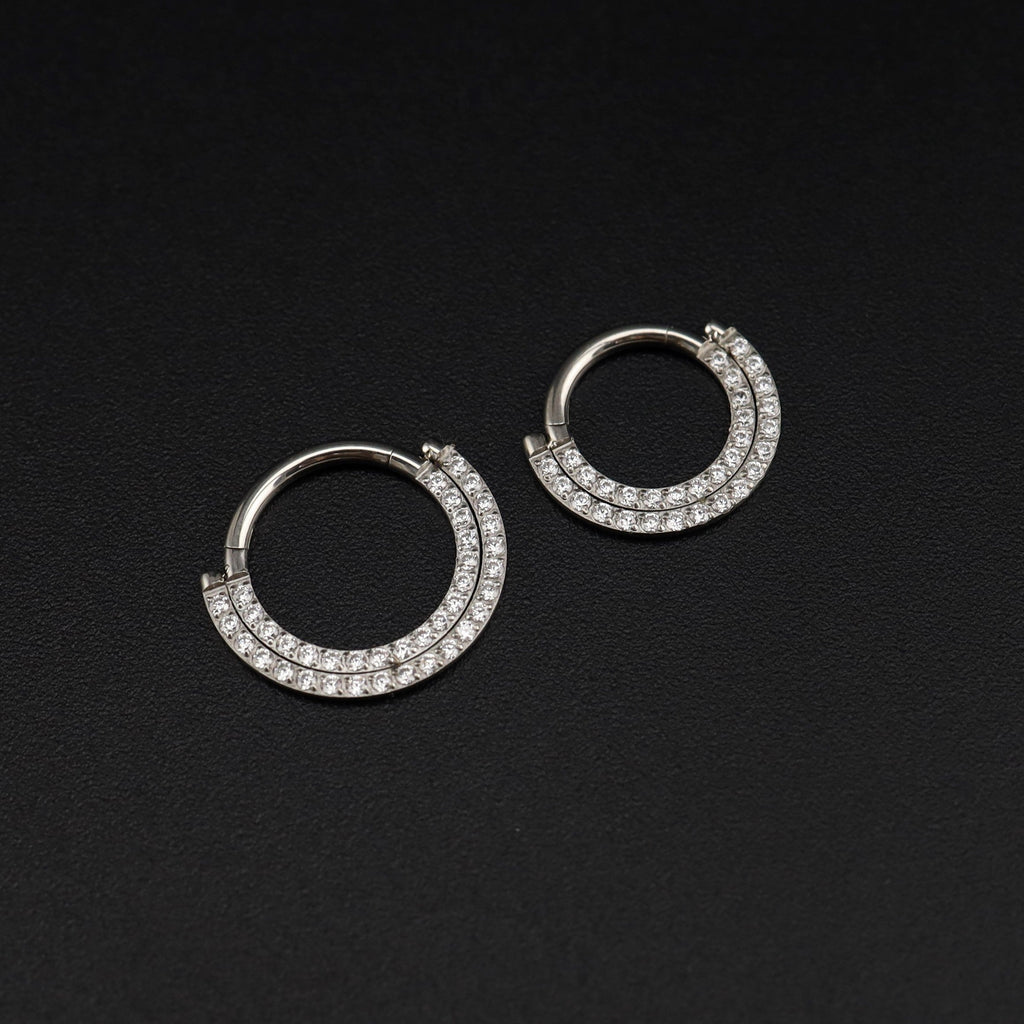 Half Circle Double CZ Titanium Segment Ring