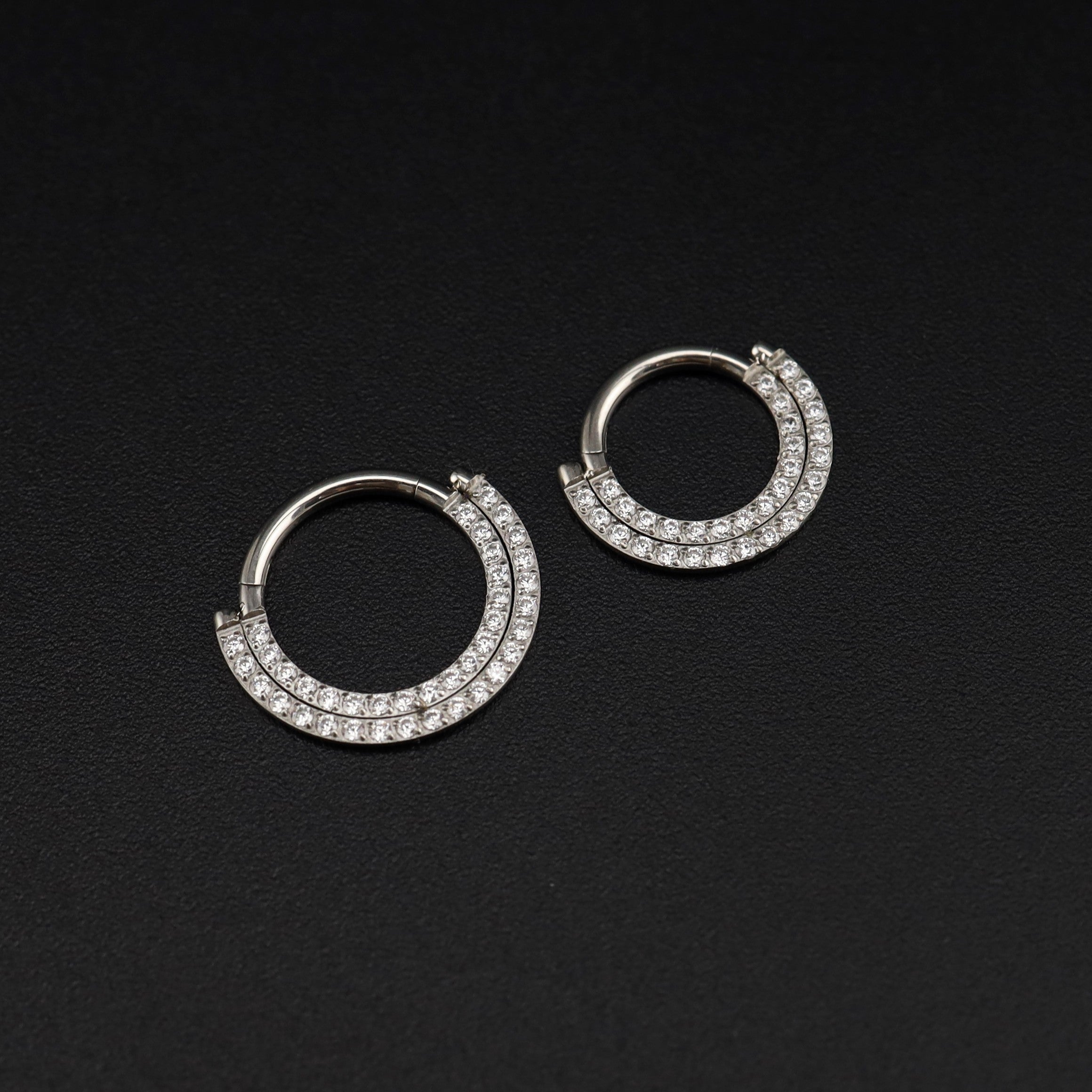 Half Circle Double CZ Titanium Segment Ring