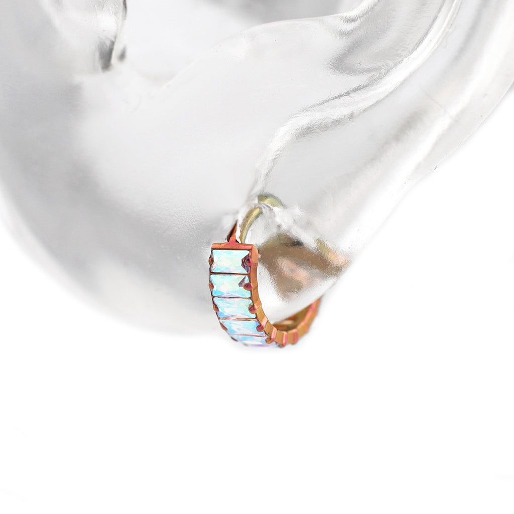 Square CZ Titanium Lobe Ring