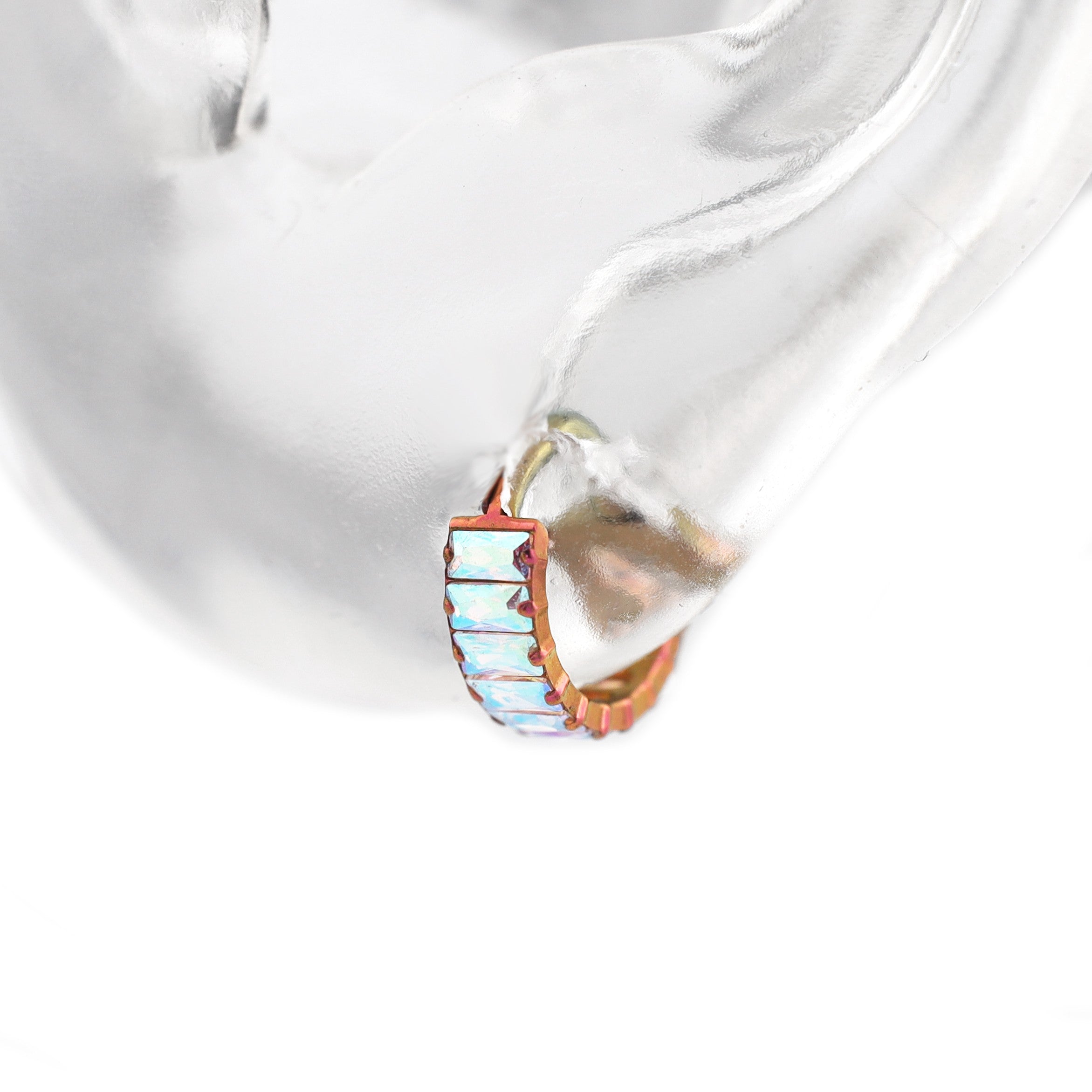 Square CZ Titanium Lobe Ring